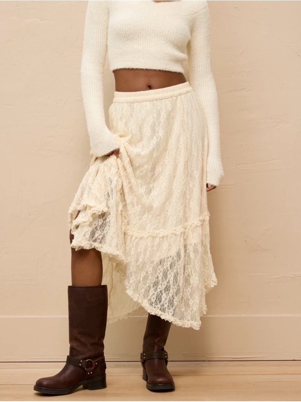 AE High-Waisted Handkerchief Hem Lace Maxi Skirt